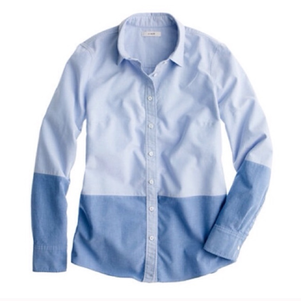 💙 J Crew blue colorblock cotton Oxford